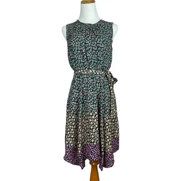 Rebecca Taylor 100% Silk Black with Floral Print Sleeveless Louisa Dress Small - Picture 1 of 10